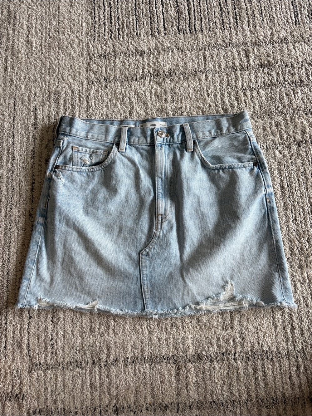 Light Blue Denim Distressed Mini Skirt